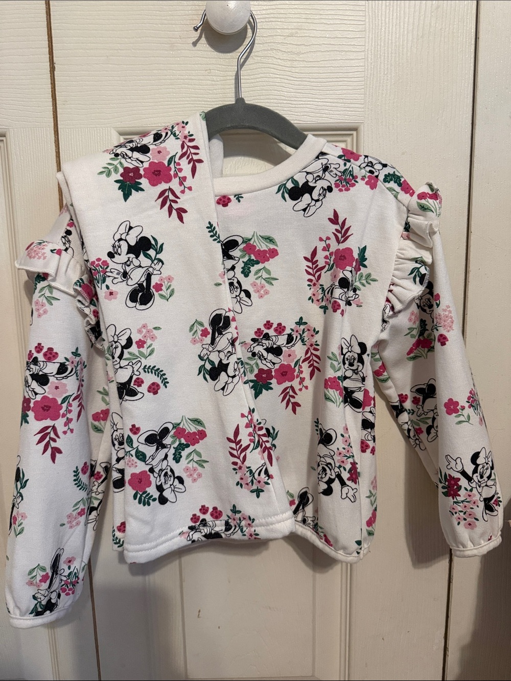 Girls' White Floral Character Long-Sleeve Top and Flare Pant Set
